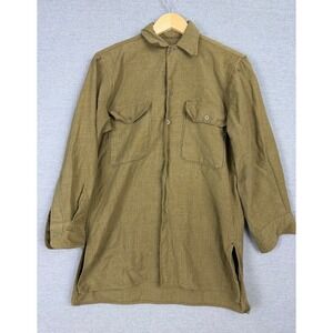 Vintage British Military Wool Flannel Pullover Shirt Olive Drab Khaki Green 1243